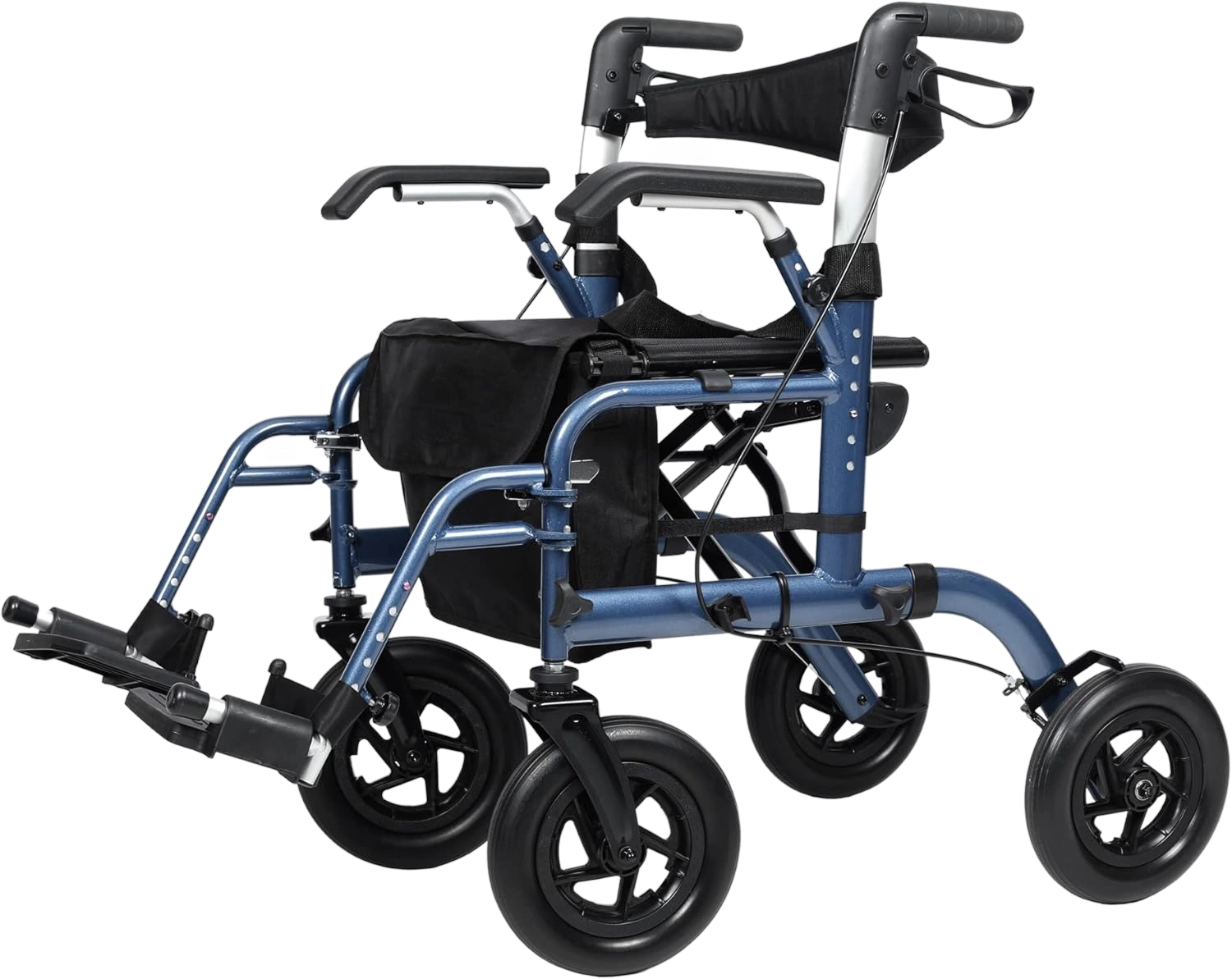 All-Terrain 2 in 1 Rollator Walker & Transport Chair, Compact Folding Wheelchair with All 10” Wheels for Seniors, Blue
